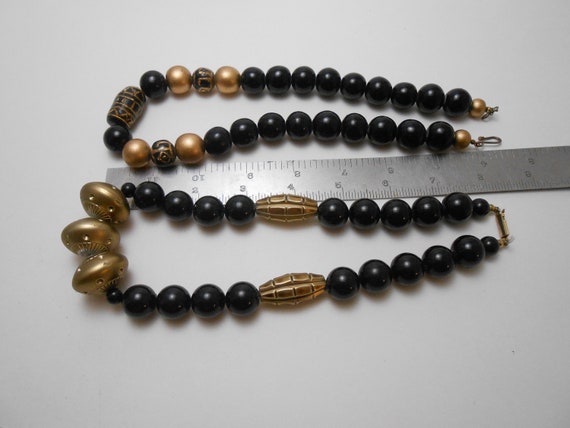 Vintage Gold and Black Plastic Beaded Fashion Nec… - image 3