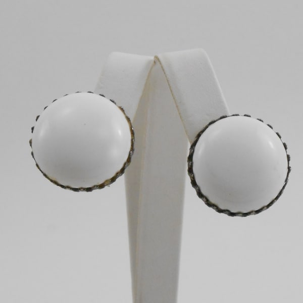 Miriam Haskell Milk glass earrings- Vintage costume jewelry designer- clip on earrings