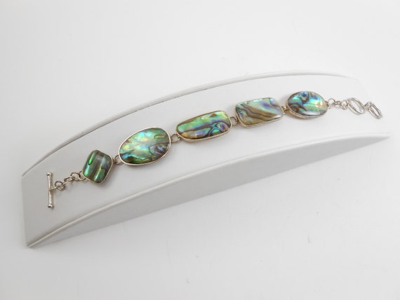 Abalone shell and sterling silver link toggle bra… - image 1