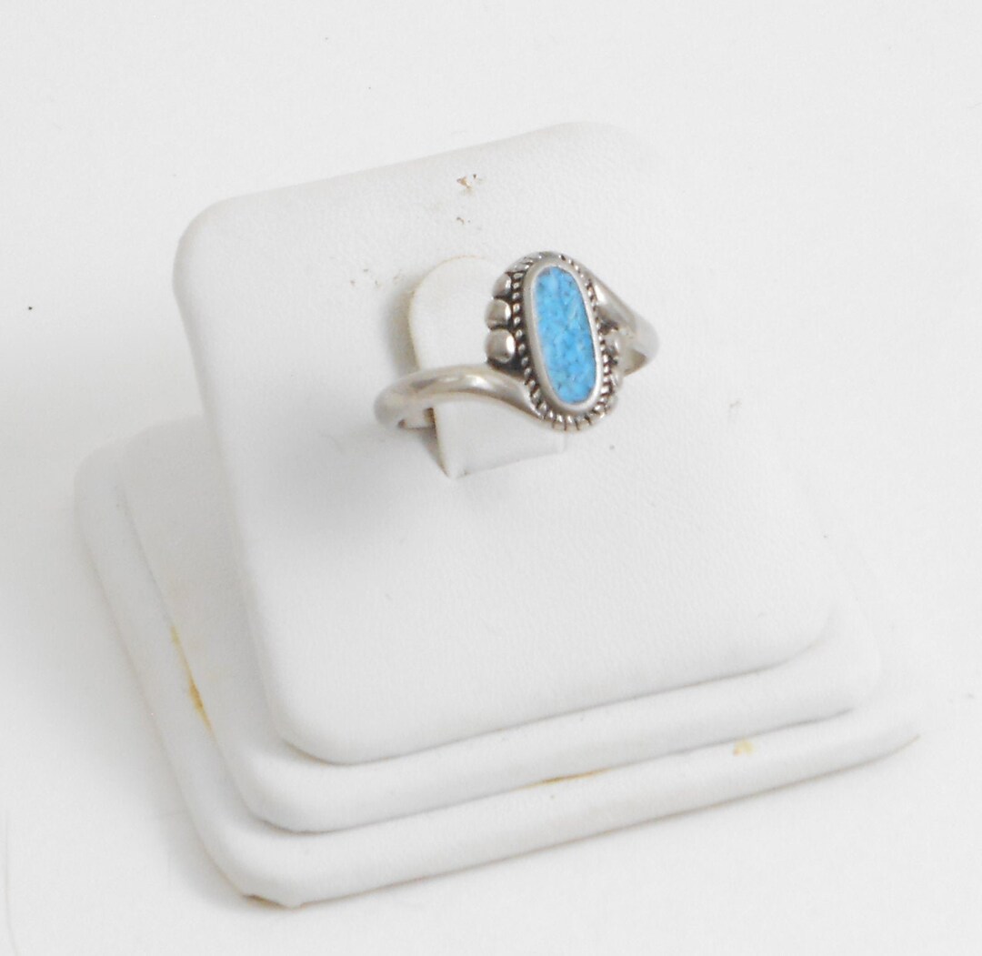 Vintage Sterling Silver Native American Style Turquoise Inlay Ring Size ...