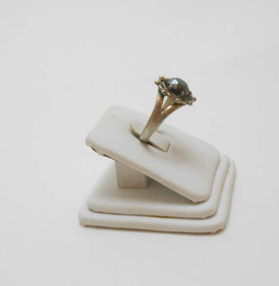 Statement ring round solitaire black hematite sto… - image 3