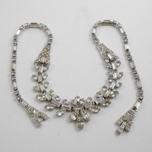 Sterling Signed PHYLLIS Clear Rhinestone Statement Necklace / Romantic Jewelry/ Wedding Necklace