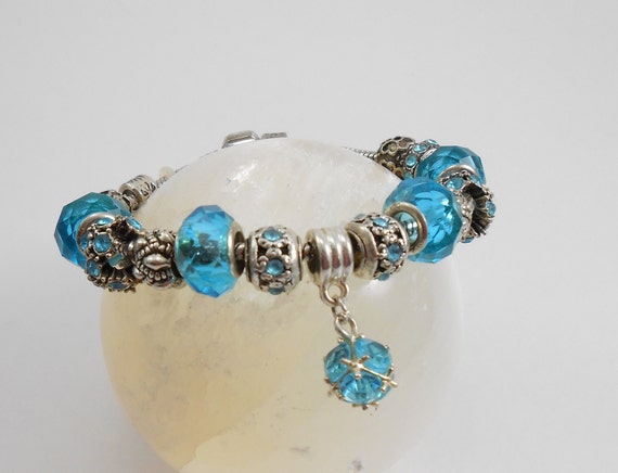 Swarovski Aquamarine Blue Crystal 925 Bead Pandora Style Charm Bracelet Etsy UK