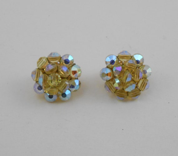 Vogue Clip Back AB glass bead button earrings - D… - image 1