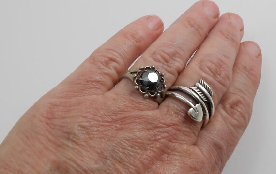 Statement ring round solitaire black hematite sto… - image 7