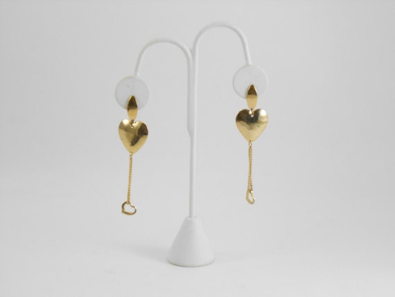 Gold floating hearts pierced dangle earrings - image 1