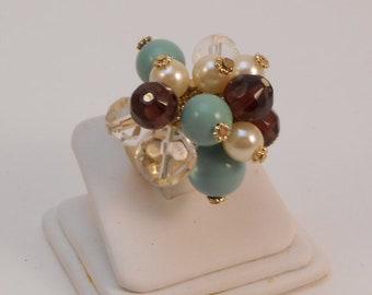 Anillo de oro vintage semiprecioso con cuentas