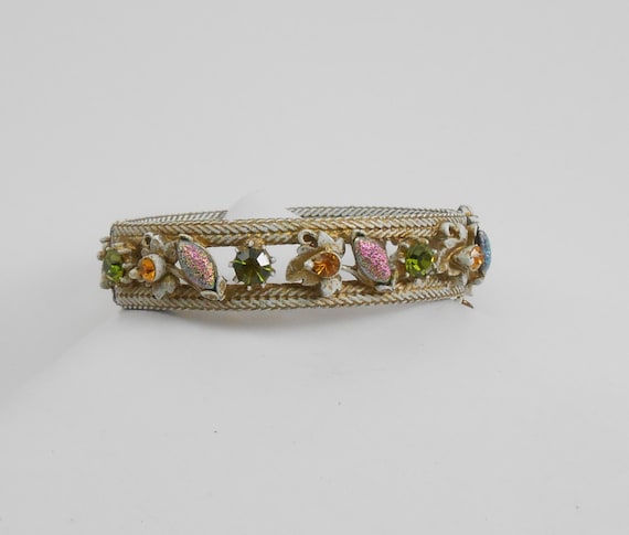 Vintage Florenza Hinged bangle bracelet, White me… - image 1