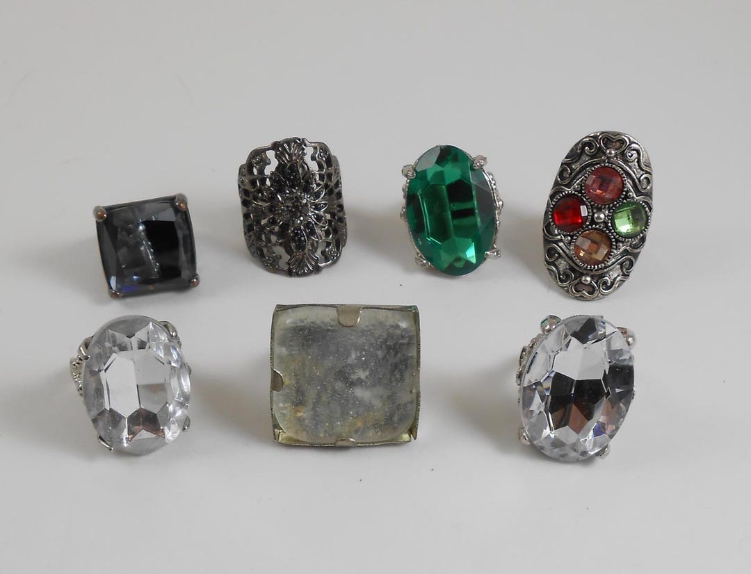 Costume Rectangular Rings Vintage Costume Statement Rings, Faux Gemstone Adjustable Rings - Etsy