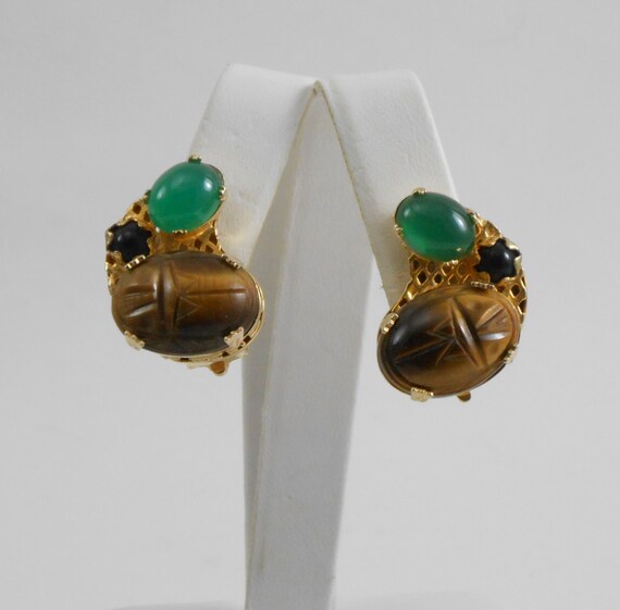 Vintage Scarab Tiger's eye semi precious stone and