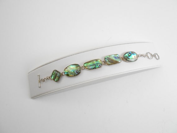 Abalone shell and sterling silver link toggle bra… - image 2