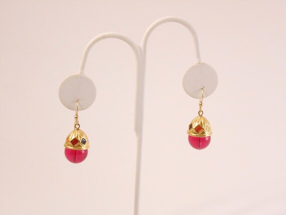 Vintage enamel and glass bead dangle earrings for… - image 1