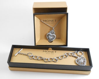 Monet Brand, Heart pendant necklace and bracelet set,  Boxed set