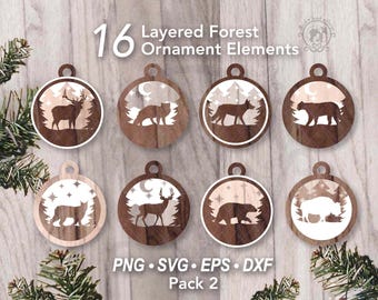 16 Forest Christmas Ornament Laser File SVG Bundle | Christmas Tree Winter Ornament | Layered Animal Tree Decoration | Winter SVG Bundle