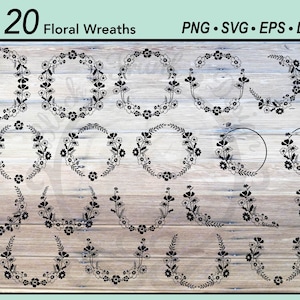 20 SVG-bundel decoratieve botanische lijst | Wilde bloemenkrans SVG | Lente gesneden bestand | Bloemen cirkelrand | Bloemelementen | Monogramkaart