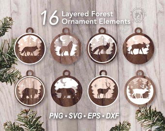16 Forest Christmas Ornament Laser File SVG Bundle | Christmas Tree Winter Ornament | Layered Christmas Tree Decoration | Winter SVG Bundle