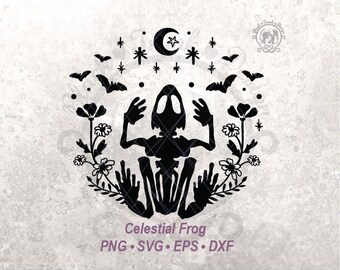 Witchy Frog SVG Clipart | Crescent Moon & Star Shirt Graphic | Halloween Wildflower Botanical Flower Frame (Digital Download)