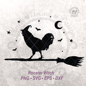 Halloween Huhn SVG Gruselige Witchy Hahn Shirt Vektorgrafik | Niedliche Herbst Saison Bauernhof Tier auf Besen Silhouette |