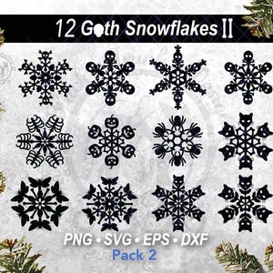 12 Goth Christmas Snowflake SVG Bundle Set | Gothic Holiday Home Decor Laser Cutting File | Halloween Winter Holiday Snow Vector Graphic