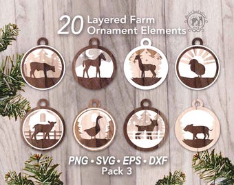 20 Farm Christmas Ornaments SVG Bundle | Baby Farm Animal Tree Decoration Cut Files | DIY Layered Laser Files (Digital Download)