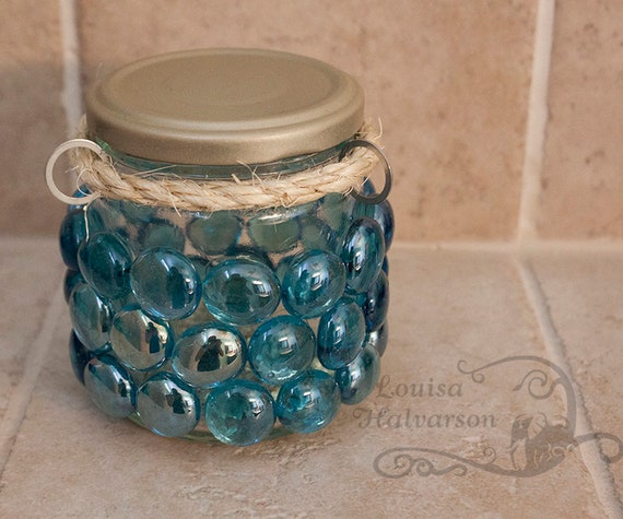 Handmade Sparkly Blue Glass Gem Jar Candle Holder Keepsake Etsy