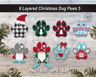 8 Christmas Dog Paw Print SVG Bundle | DIY Layered Animal Winter Pet Cut Files | Holiday Season Clipart Graphics (Digital Download)