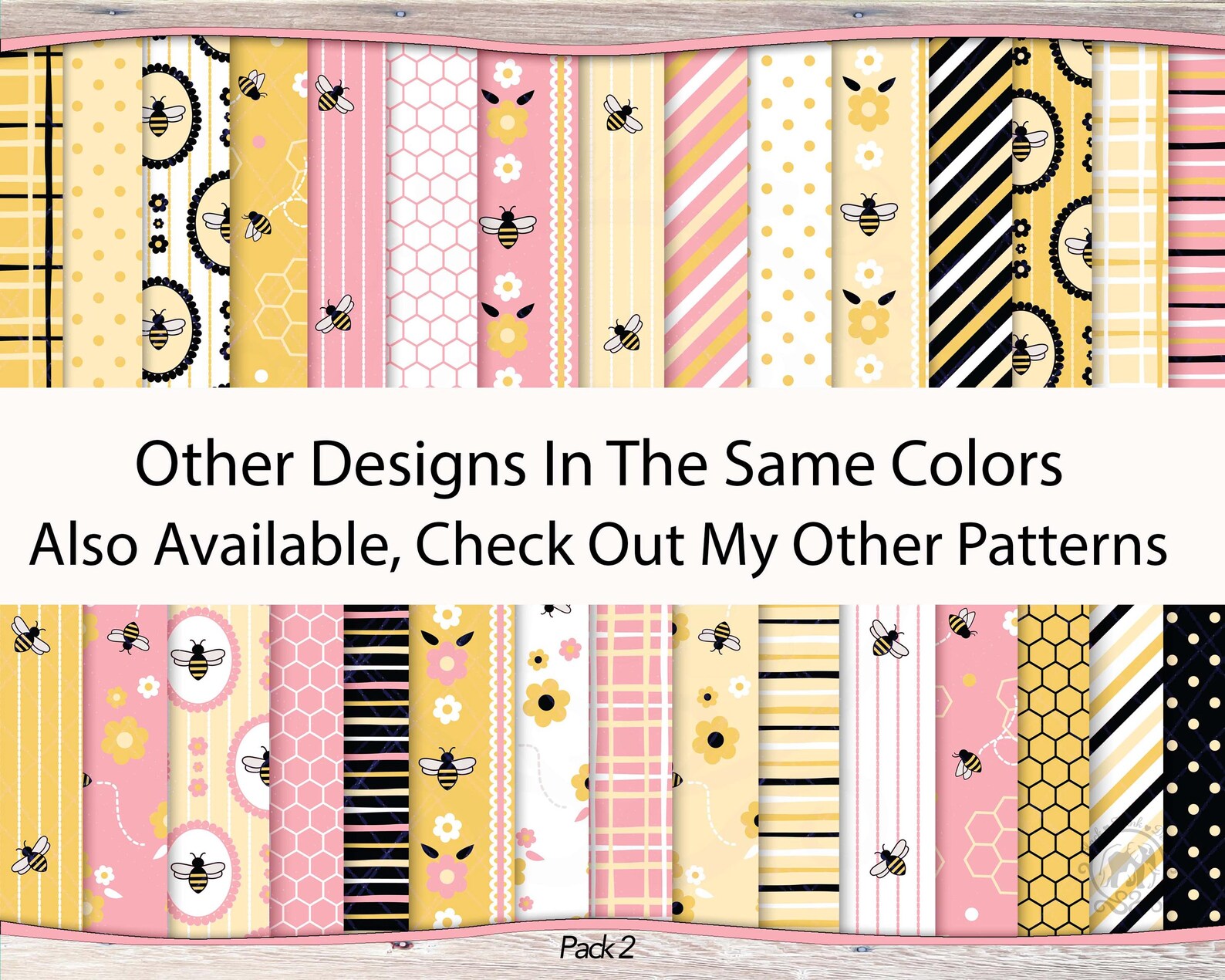 30 Seamless Pink Bee Digital Paper JPG Bundle | Honey Bee Pattern ...