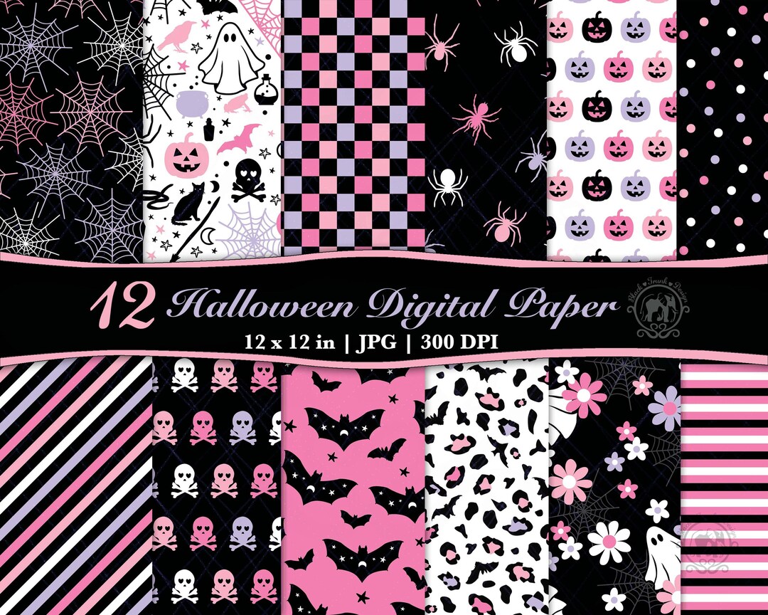 12 Pink Purple Seamless Halloween Pattern JPG Bundle | DIY Printable ...