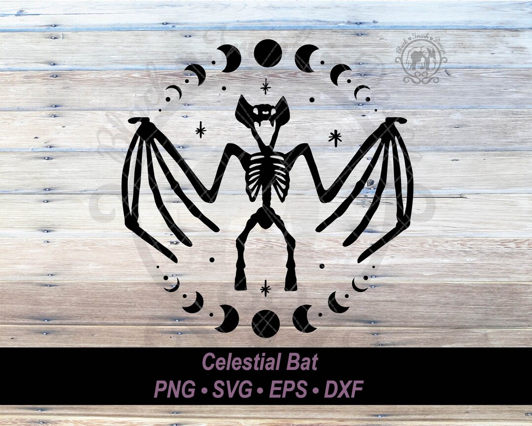 Skeleton Bat SVG Moon Phase Halloween Graphic Witchy Celestial Flying