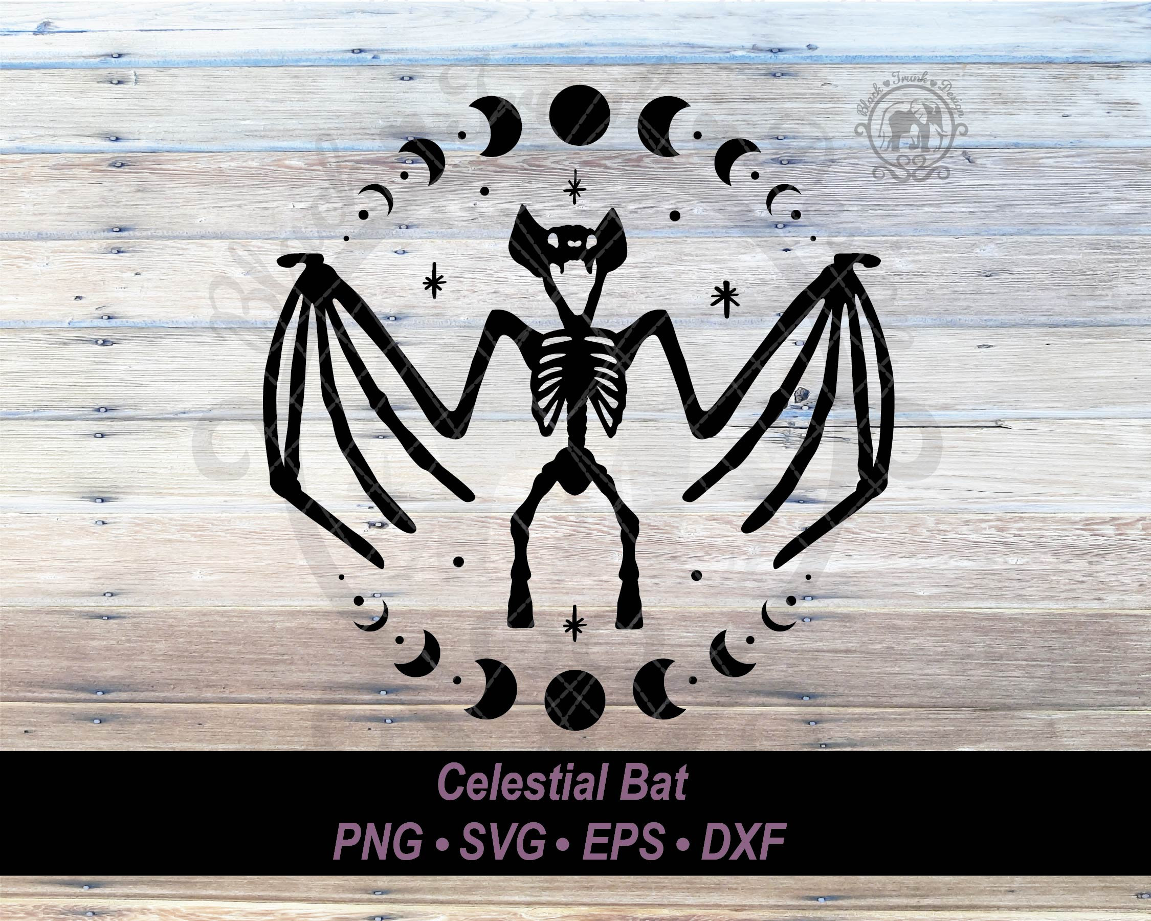 Skeleton Bat SVG Moon Phase Halloween Graphic Witchy Celestial Flying