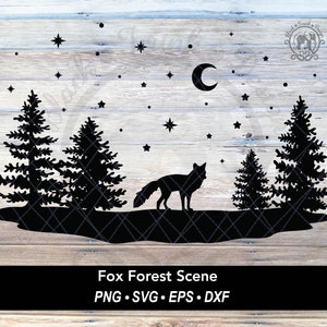 Fox Winter Scene Landscape SVG | Forest Animal Scene | Winter Landscape Pine Tree SVG | Animal Woodland Scene | Snowy Christmas SVG Scene