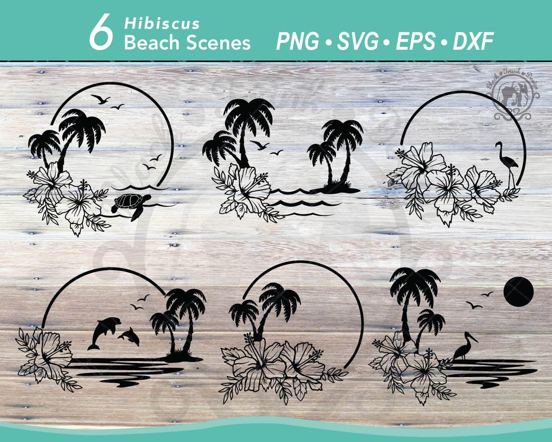 6 Hawaiian Flower Beach Scene SVG Bundle | Hibiscus Tropical Frame Cut ...