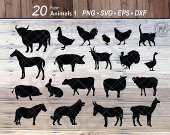 20 Farm Animal Silhouette SVG Clipart Bundle | Domestic Animal Cut Files (Digital Download)
