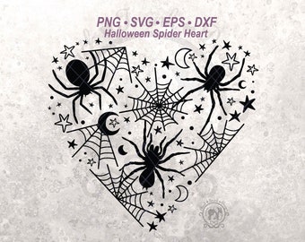 Spinnennetz Herz SVG Clipart Shirt Vektorgrafik | Gruselige Herbst Saison Spinne Cobweb Cut File (Digitaler Download)