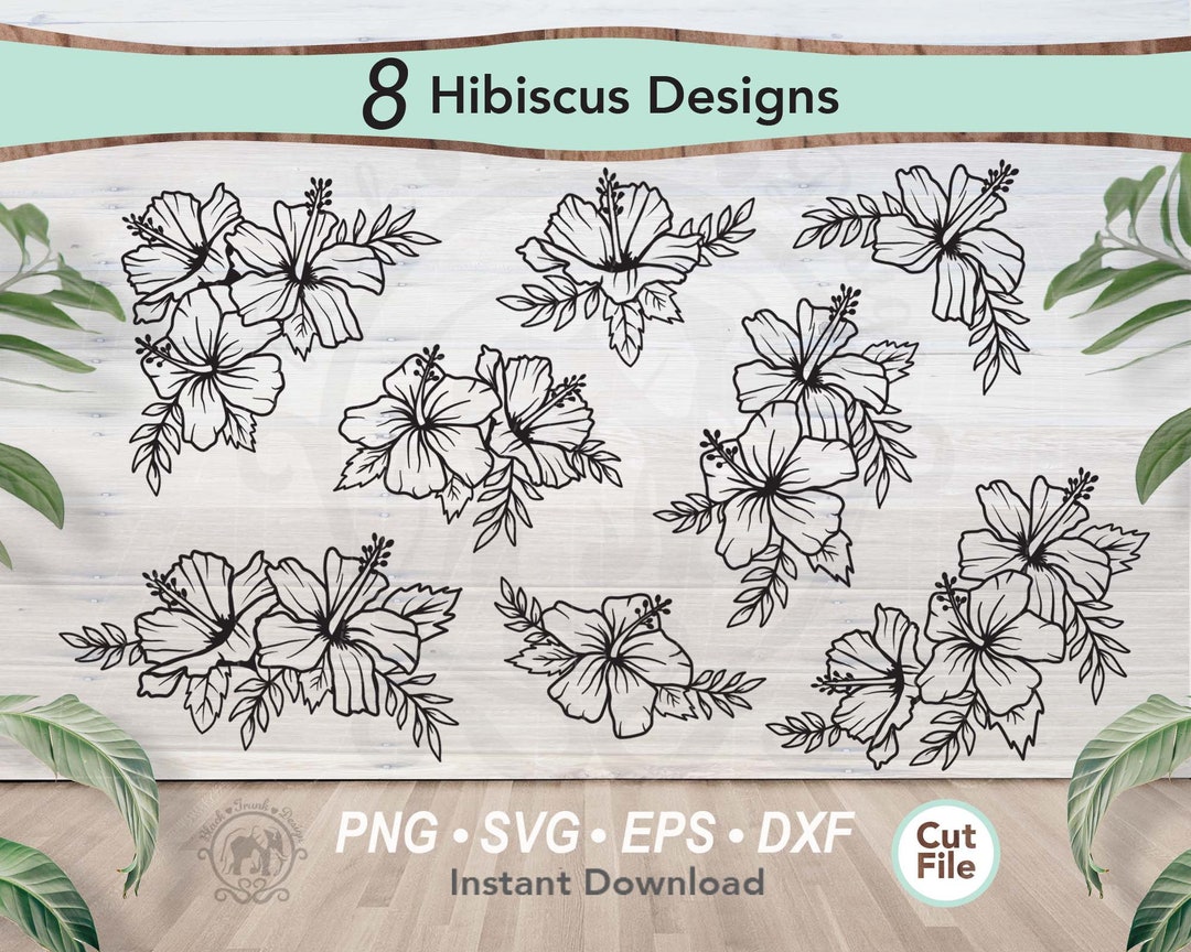 8 Tropical Hibiscus Flower Arrangement SVG Floral Bouquet Bundle ...