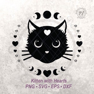 Coeur de chat mignon pour la Saint-Valentin Graphisme vectoriel SVG | Conception ronde mystique de cercle de chat noir d'Halloween | Fichier de coupe de phase de lune céleste