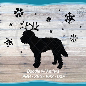 Escena de copo de nieve SVG de labradoodle navideño / Vector de camiseta de invierno con astas de perro / Signo de la paz navideño Perro maravilloso / Archivo de corte de silueta de mascota de invierno