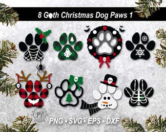 8 Goth Christmas Dog Paw Print SVG Bundle | DIY Layered Animal Winter Pet Cut Files | Holiday Season Clipart Graphics (Digital Download)
