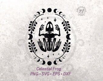 Celestial Skeleton Frog SVG Clipart | Gothic Floral Halloween Shirt Graphic | Witchy Wildflower Botanical Flower Frame (Digital Download)