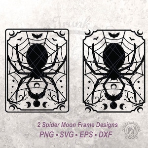 Halloween Spider Web Frame SVG Cut File | Grafika na koszulkę z jesiennym upiornym sezonem pająka | Sylwetka nietoperza półksiężyca | Witchy Creepy Clipart