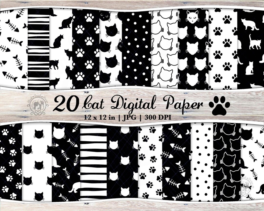 20 Cat Seamless Digital Papers JPG Bundle | Pet Printable Scrapbook ...