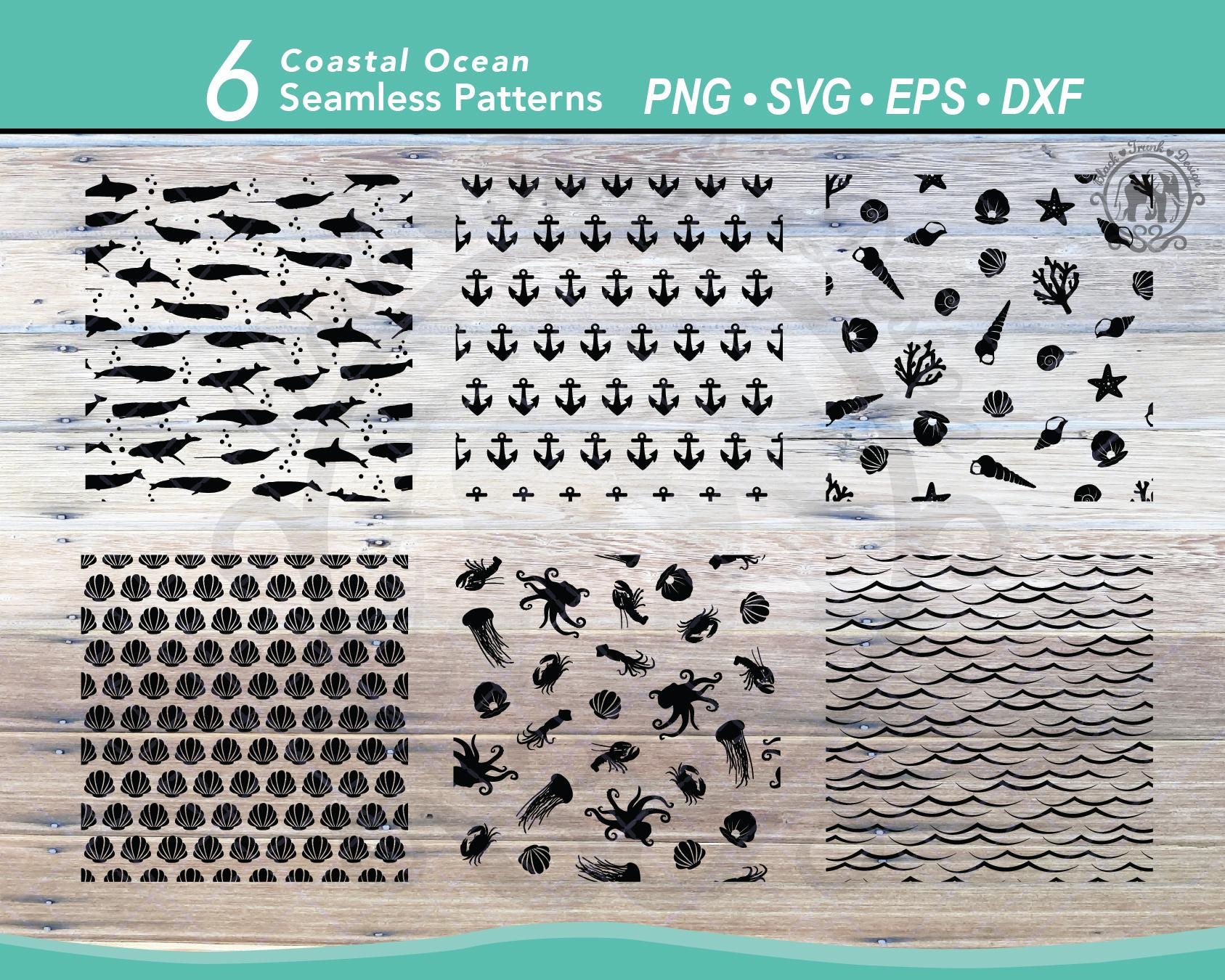 6 Coastal Seamless Pattern SVG Clipart Bundle | Nautical Ocean ...