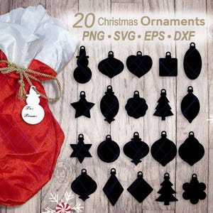 20 étiquettes-cadeaux de Noël, décoration d'arbre SVG | Modèle d'étiquette décorative imprimable | Forme vierge d'ornement de Noël bricolage | Etiquette cadeau personnalisée