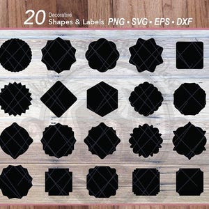 Paquete de 20 imágenes prediseñadas SVG con formas decorativas en blanco / Archivos de corte para etiquetas adhesivas imprimibles DIY (Descarga digital)