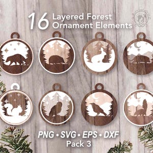 16 Forest Christmas Ornament Laser File SVG Bundle | DIY Layered Winter Animal Christmas Tree Ornament Decoration | Woodland Creature Decor