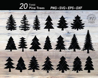 20 Christmas Pine Tree Silhouette SVG Bundle | Forest Tree Landscape Silhouette | Christmas Pine Tree Clipart |Woodland Tree Scene Cut File