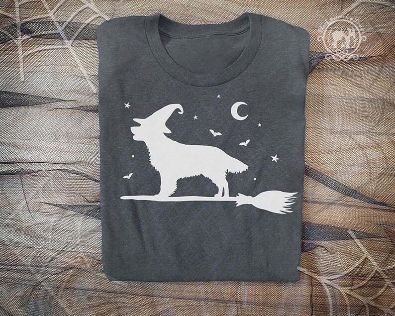 Dog Halloween SVG Spooky Golden Retriever Witch on Broom Shirt Graphic ...