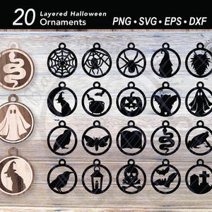 20 Halloween-ornament SVG-bundel | Griezelig herfstseizoen gelaagde gotische kerstboom woondecoratie | Creepy Witchy spinnenweb lasergesneden bestanden