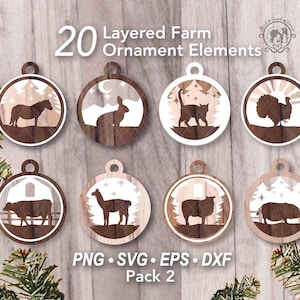 20 Farm Christmas Ornaments SVG Bundle | Farm Animal Tree Decoration Cut Files | DIY Layered Laser Files (Digital Download)