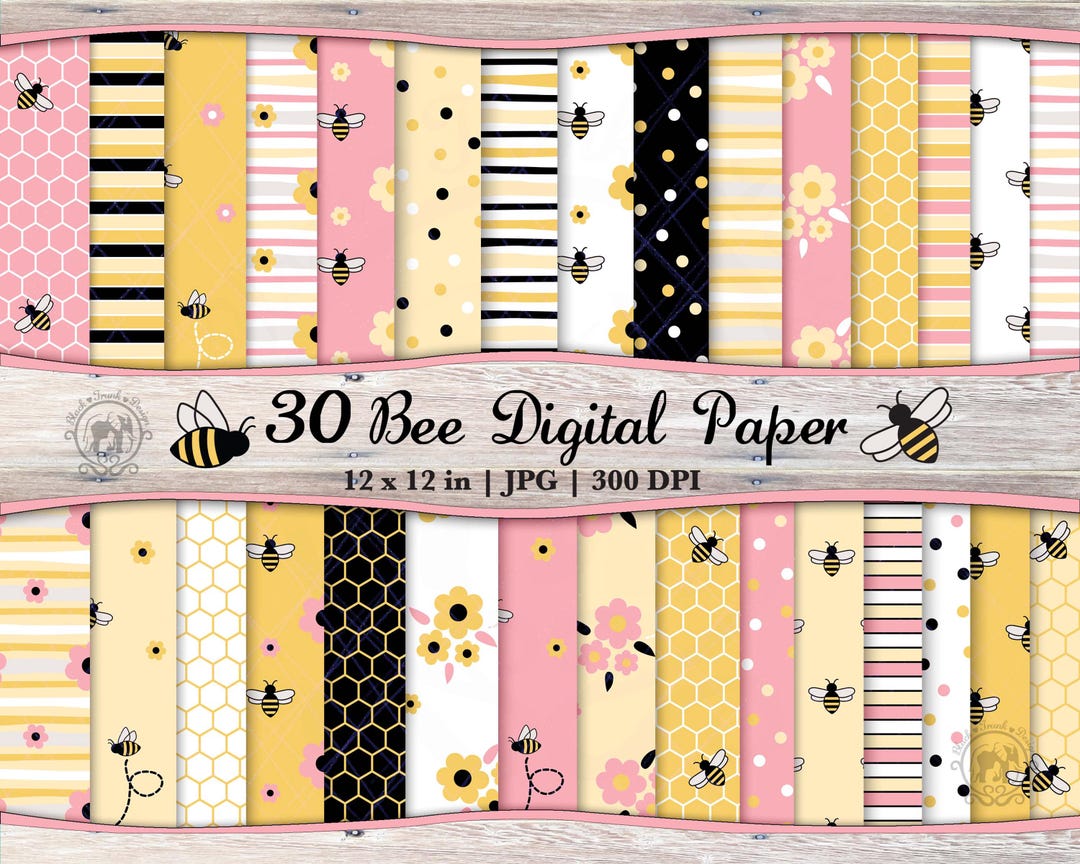 30 Seamless Pink Bee Digital Paper JPG Bundle | Honey Bee Pattern ...